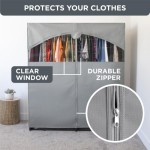 HOLDN STORAGE Large Portable Wardrobe - Premium Heavy Duty Metal Hanging Rods, Dark Grey Cover - 50 lbs Load Capacity - Super Easy Assembly